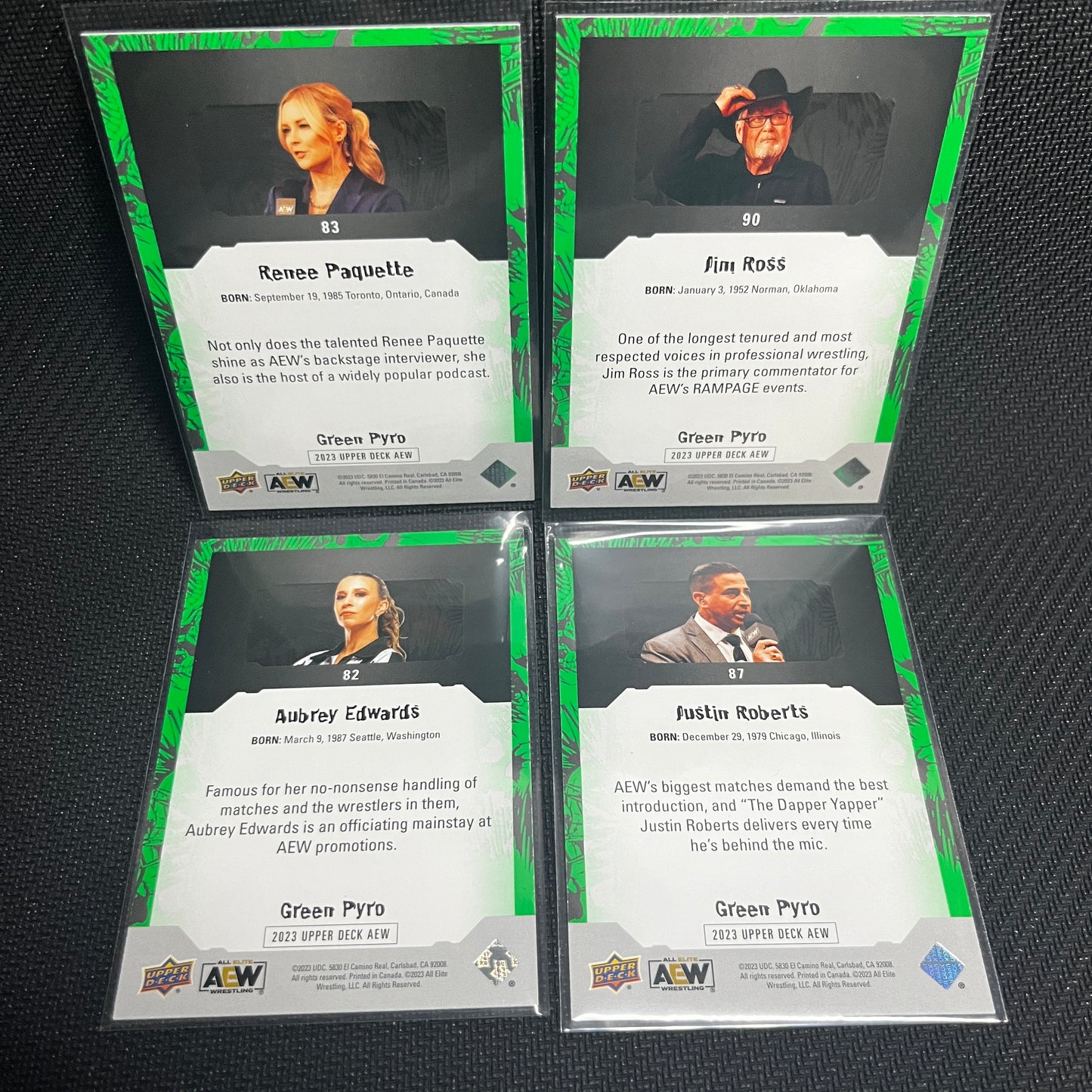 AEW Announcers Green Pyro Card Lot - Jim Ross/Renee Paquette and more